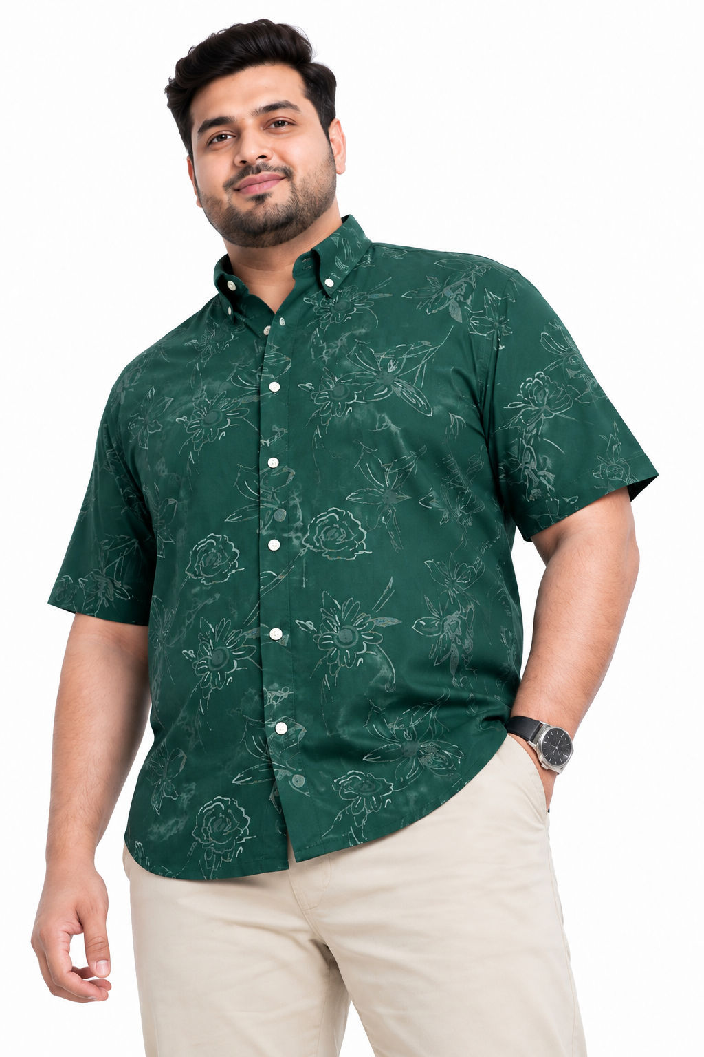 Big MEND Green Printed Rayon Semi Slim Fit Half Sleeve Shirt product image
