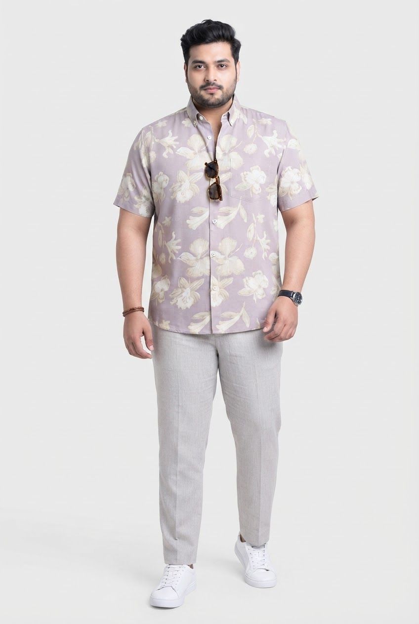 Big MEND Lavender Printed Rayon Semi Slim Fit Half Sleeve Shirt product image
