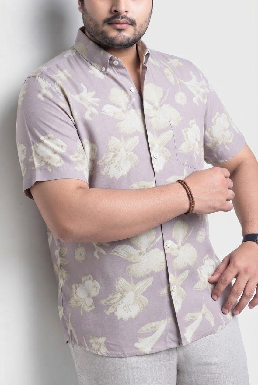 Big MEND Lavender Printed Rayon Semi Slim Fit Half Sleeve Shirt product image