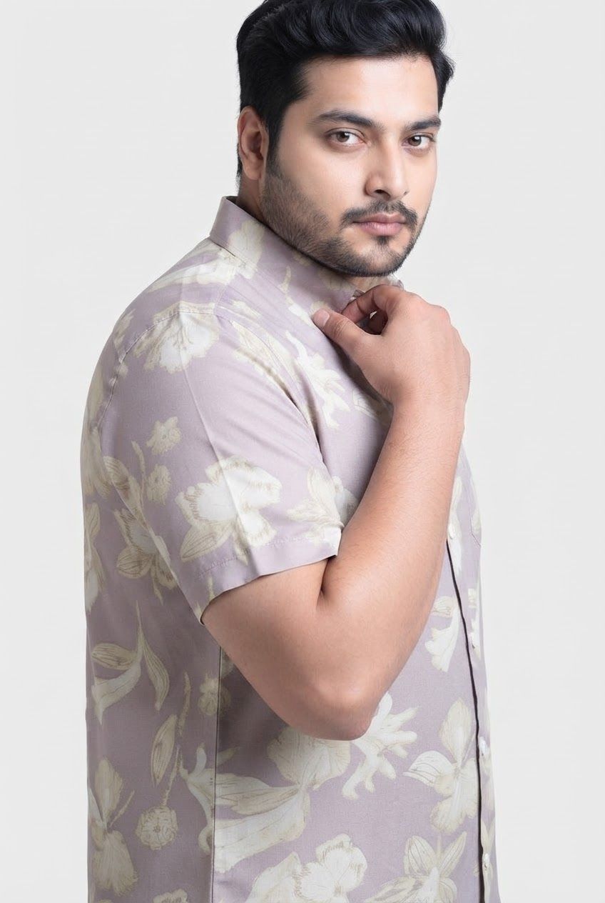 Big MEND Lavender Printed Rayon Semi Slim Fit Half Sleeve Shirt product image
