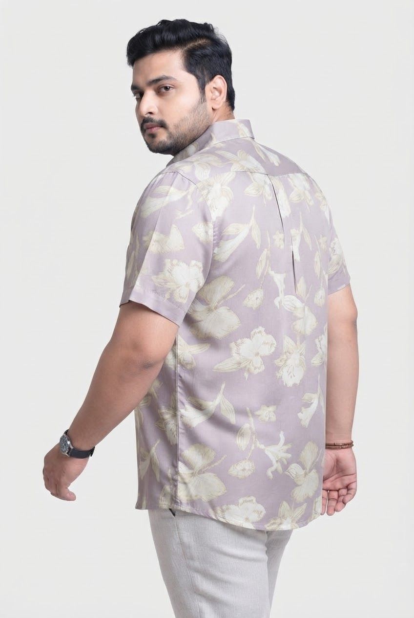 Big MEND Lavender Printed Rayon Semi Slim Fit Half Sleeve Shirt product image