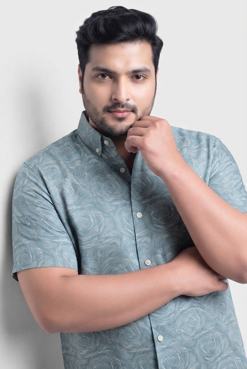 Big MEND Light Blue Printed Rayon Semi Slim Fit Half Sleeve Shirt product image