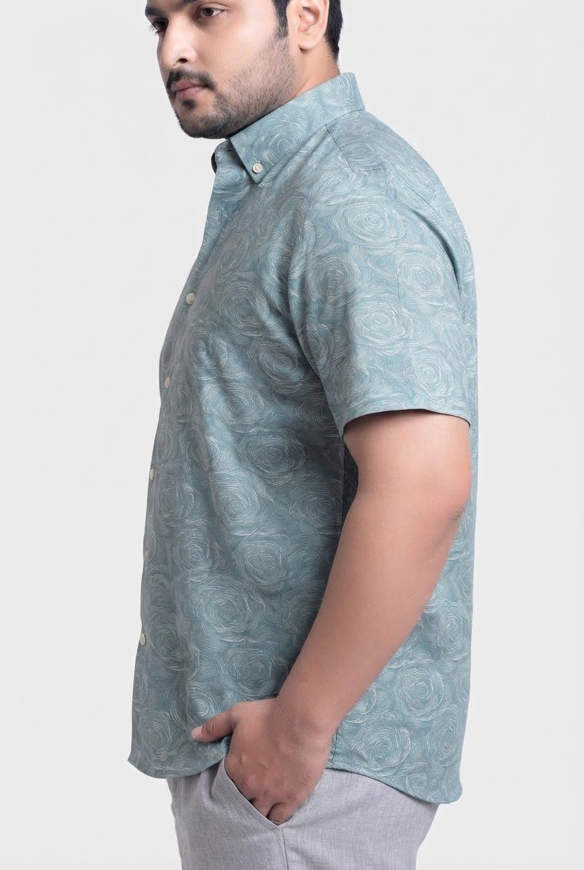 Big MEND Light Blue Printed Rayon Semi Slim Fit Half Sleeve Shirt product image