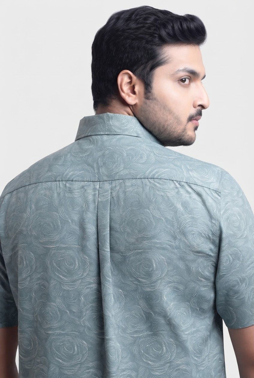 Big MEND Light Blue Printed Rayon Semi Slim Fit Half Sleeve Shirt product image