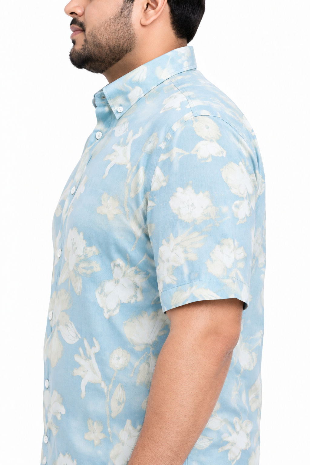 Big MEND Sky Blue Printed Rayon Semi Slim Fit Half Sleeve Shirt product image