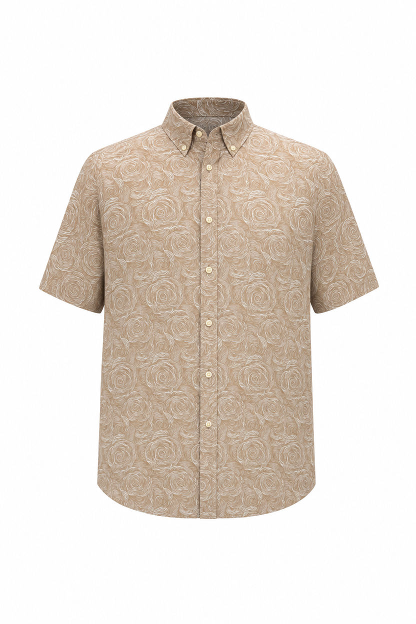 Big MEND Tan Printed Rayon Semi Slim Fit Half Sleeve Shirt product image