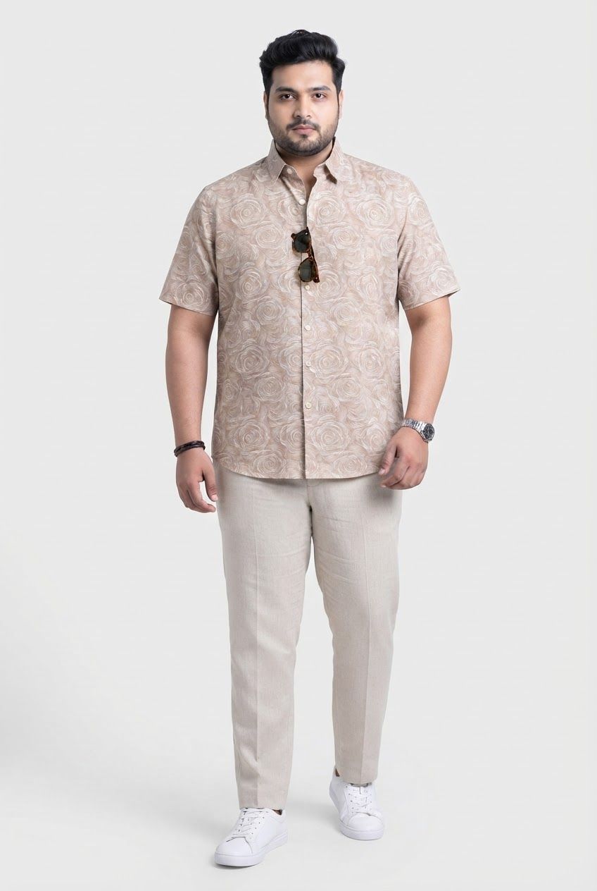 Big MEND Tan Printed Rayon Semi Slim Fit Half Sleeve Shirt product image