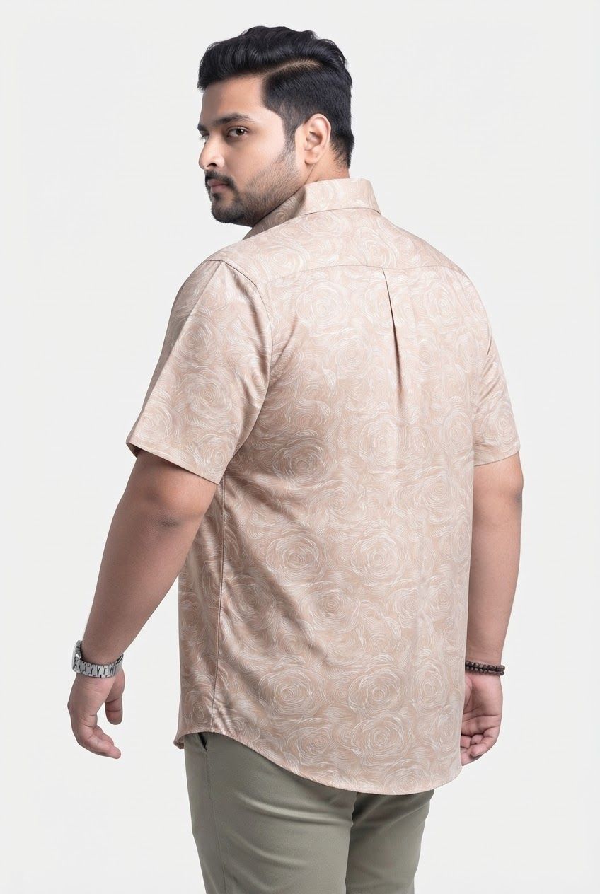Big MEND Tan Printed Rayon Semi Slim Fit Half Sleeve Shirt product image