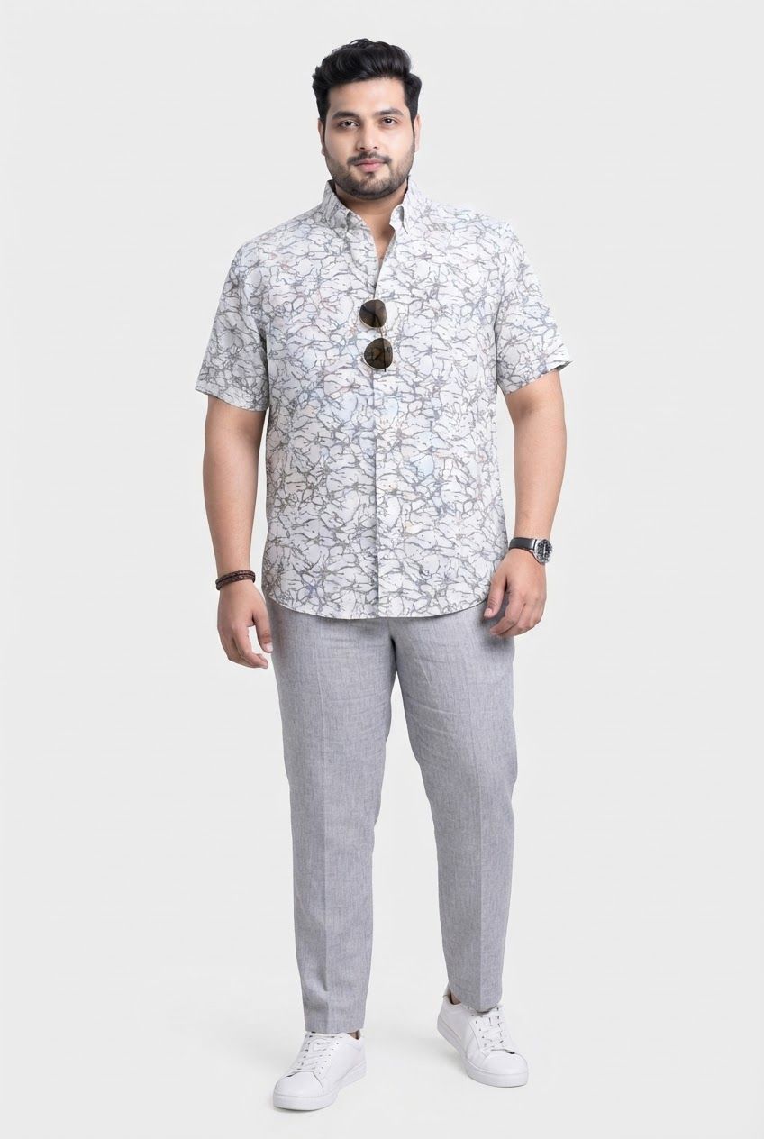 Big MEND White Printed Rayon Semi Slim Fit Half Sleeve Shirt product image