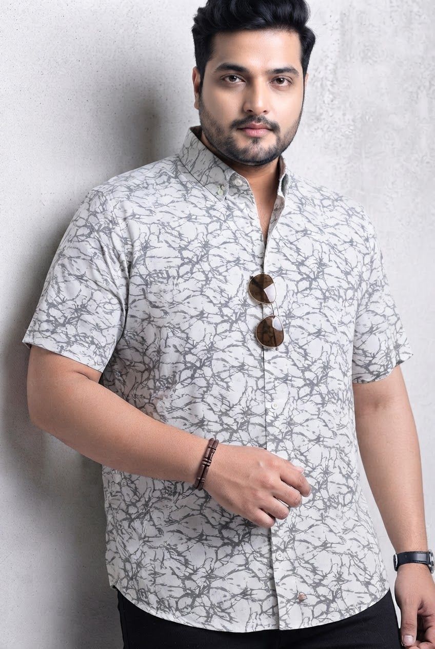 Big MEND White Printed Rayon Semi Slim Fit Half Sleeve Shirt product image