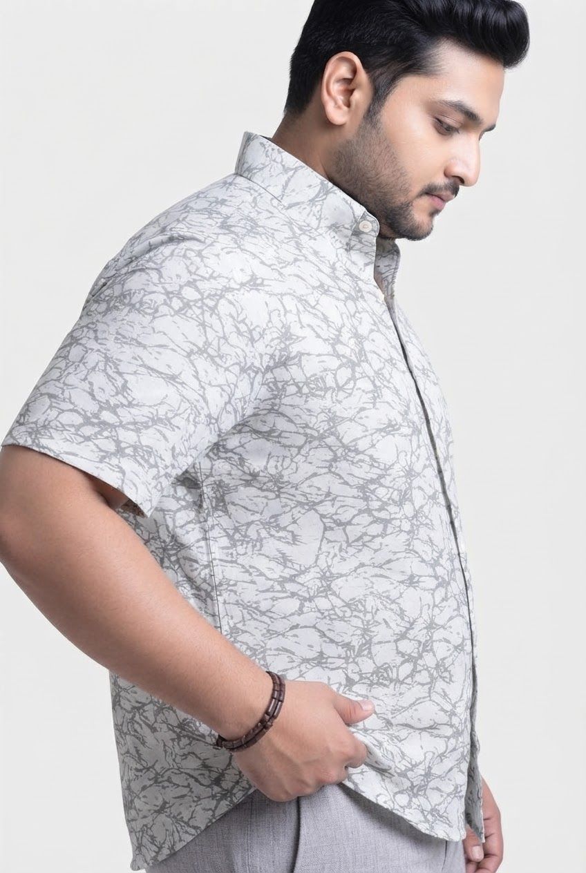 Big MEND White Printed Rayon Semi Slim Fit Half Sleeve Shirt product image