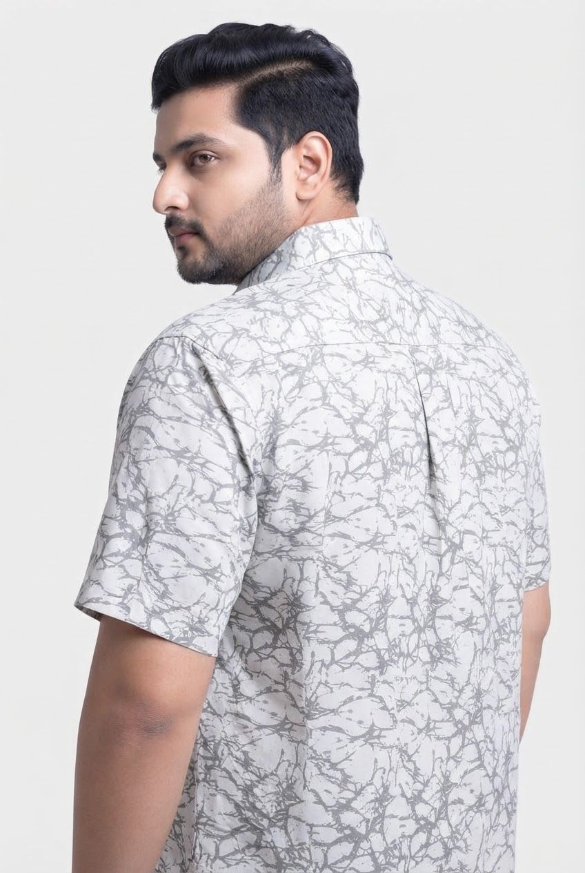 Big MEND White Printed Rayon Semi Slim Fit Half Sleeve Shirt product image