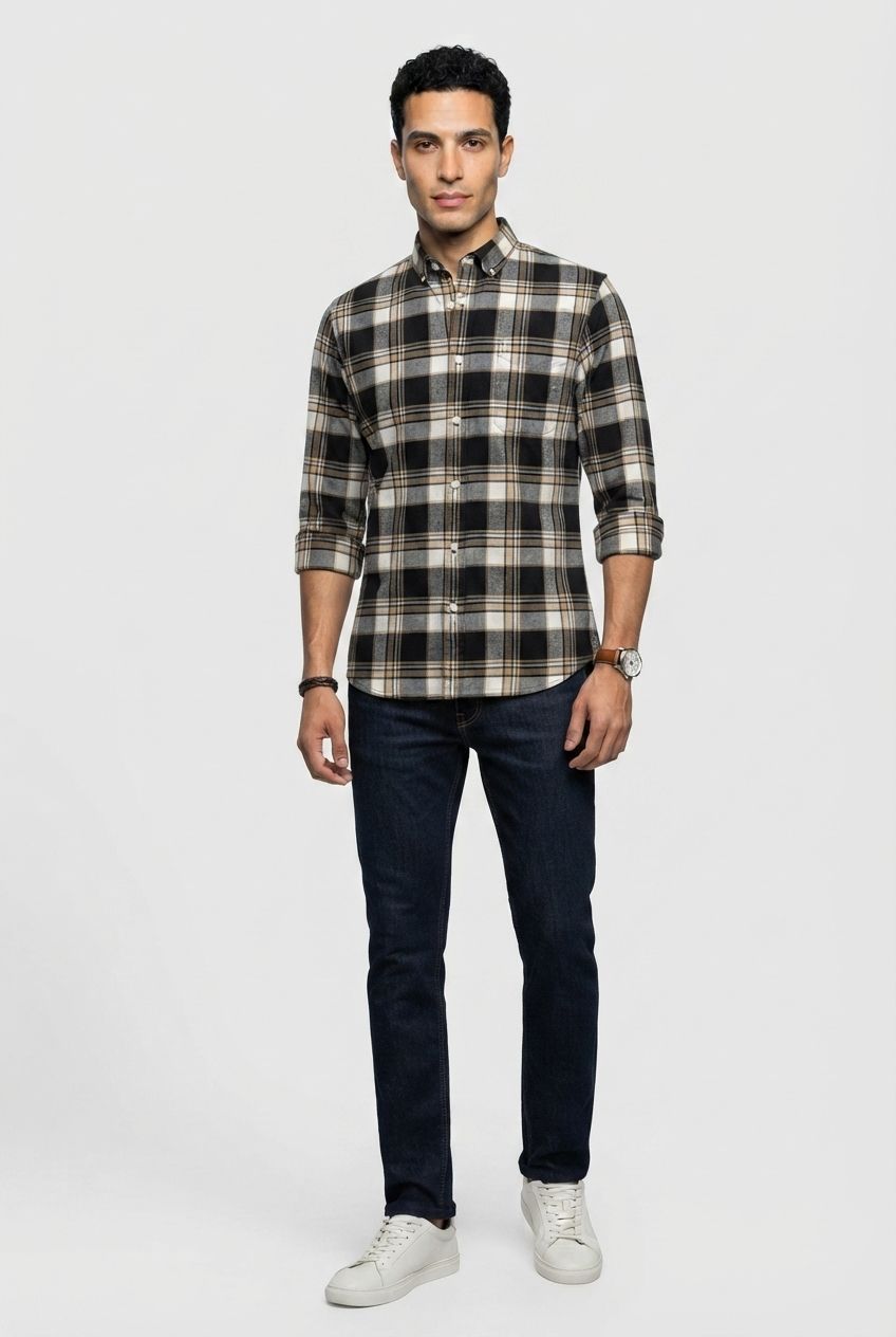 Black Checked Brush Semi Slim Fit Full Sleeve Shirt product image