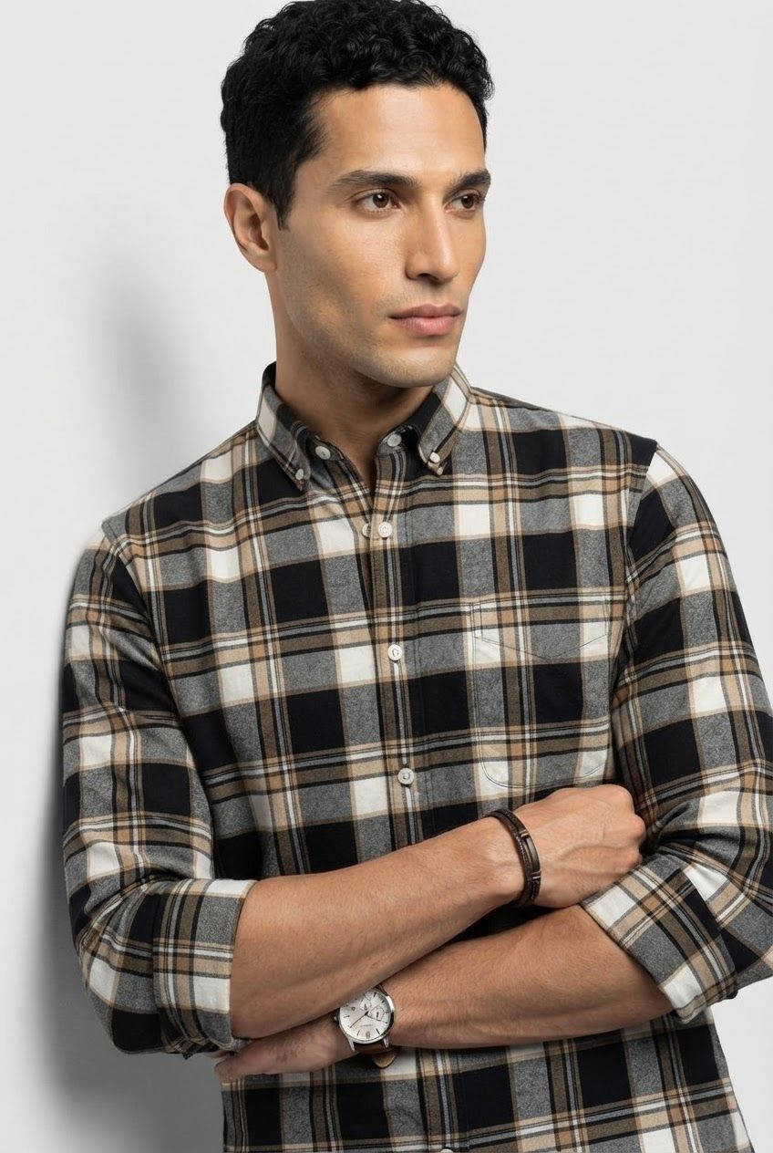 Black Checked Brush Semi Slim Fit Full Sleeve Shirt product image