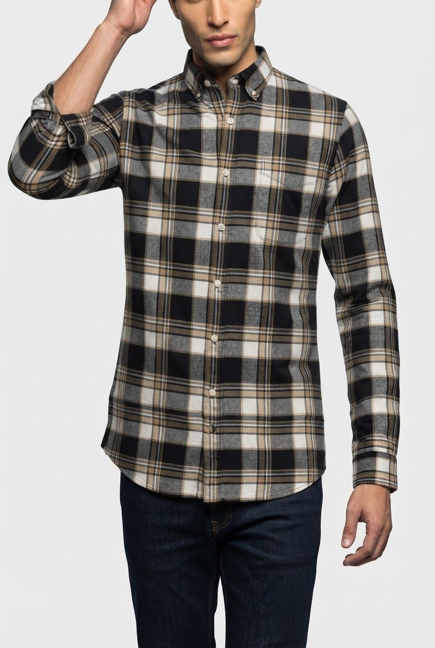 Black Checked Brush Semi Slim Fit Full Sleeve Shirt product image