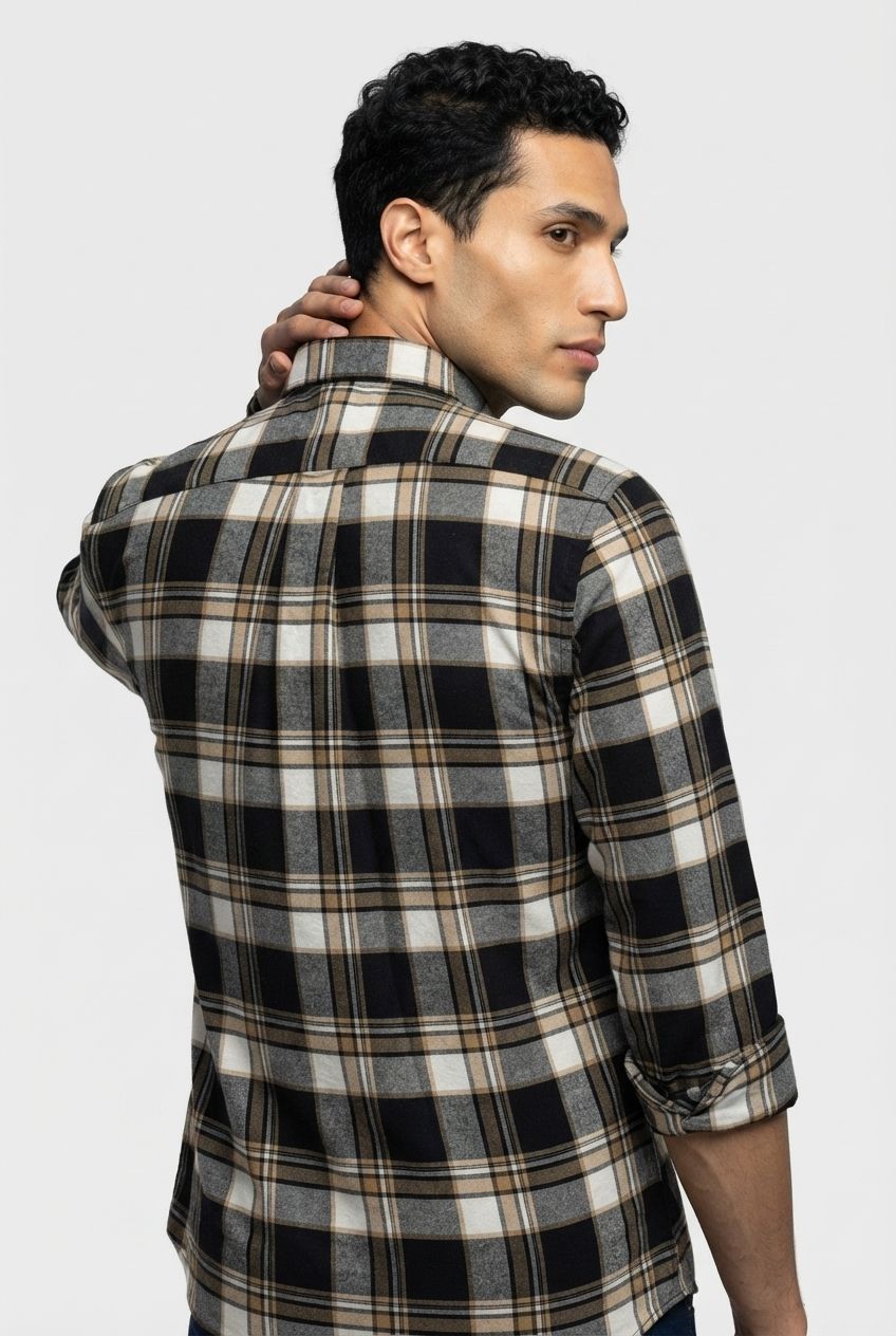 Black Checked Brush Semi Slim Fit Full Sleeve Shirt product image