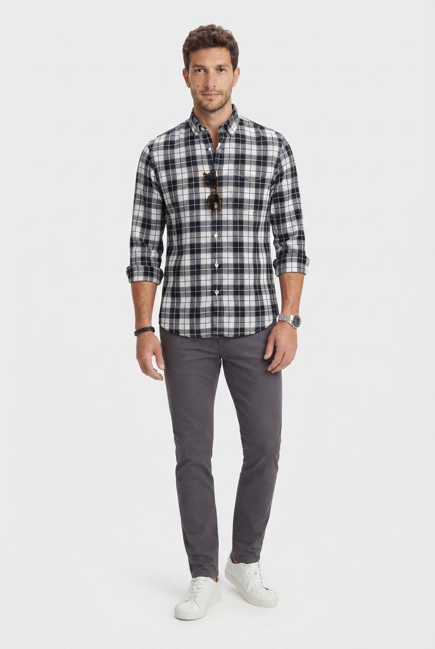 Black Checks Linen Semi Slim Fit Full Sleeve Shirt product image