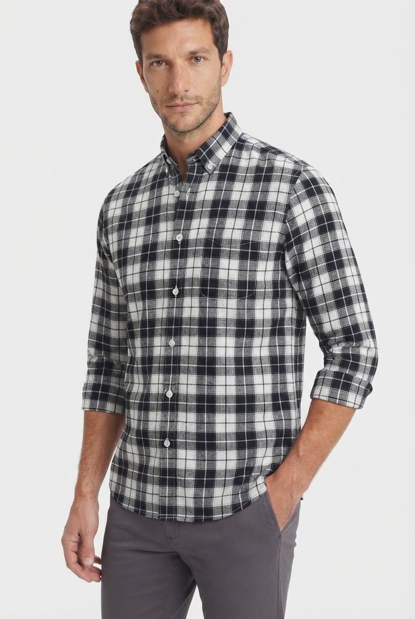 Black Checks Linen Semi Slim Fit Full Sleeve Shirt product image