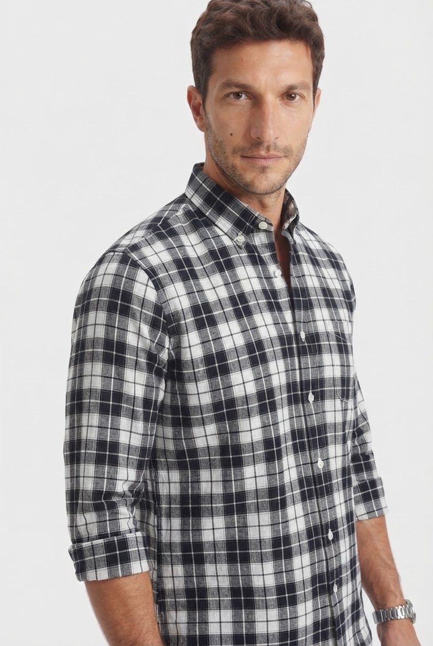 Black Checks Linen Semi Slim Fit Full Sleeve Shirt product image