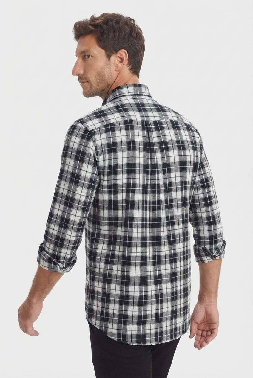 Black Checks Linen Semi Slim Fit Full Sleeve Shirt product image