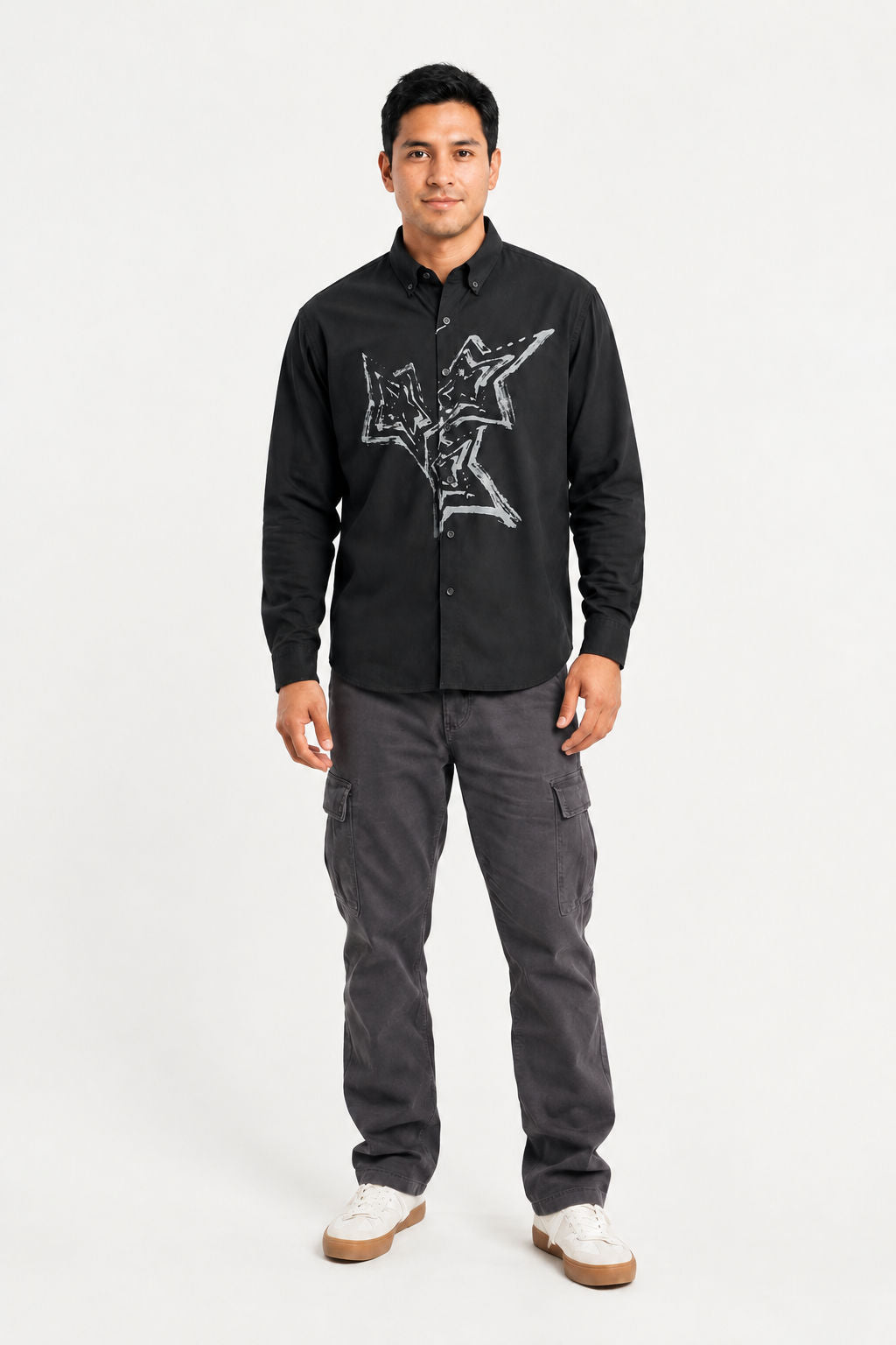 Black Printed Cotton Drop Shoulder Full Sleeve Shirt product image