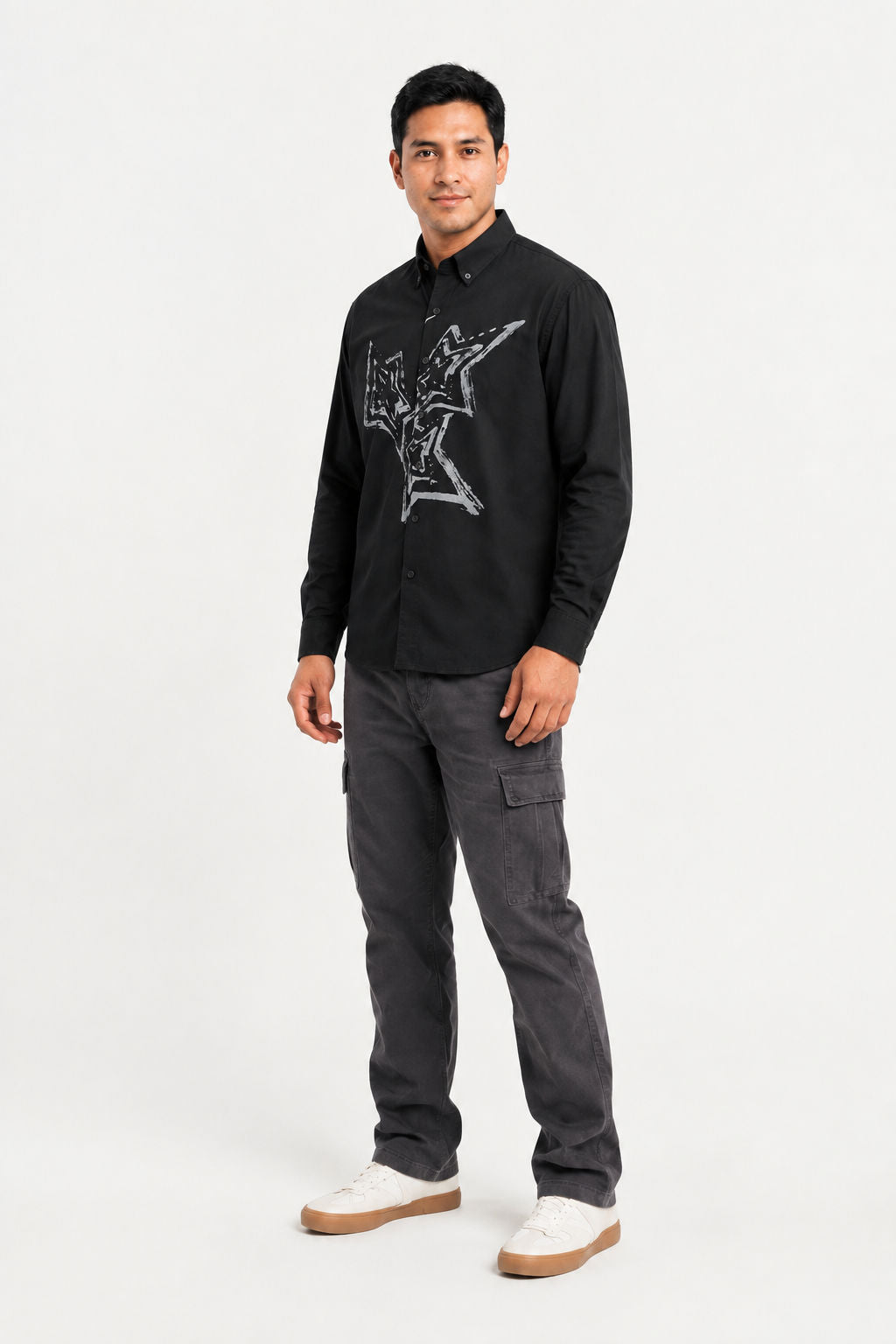 Black Printed Cotton Drop Shoulder Full Sleeve Shirt product image