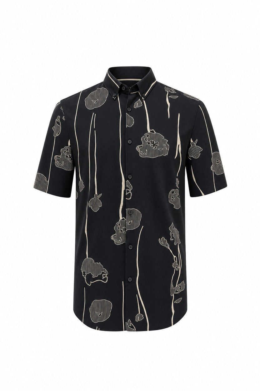 Black Printed Rayon Semi Slim Fit Half Sleeve Shirt product image