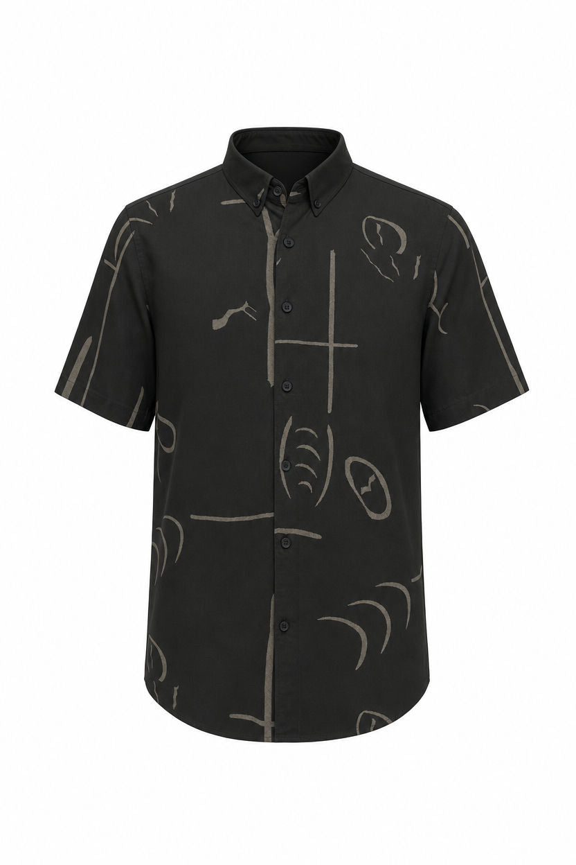 Black Printed Rayon Semi Slim Fit Half Sleeve Shirt product image