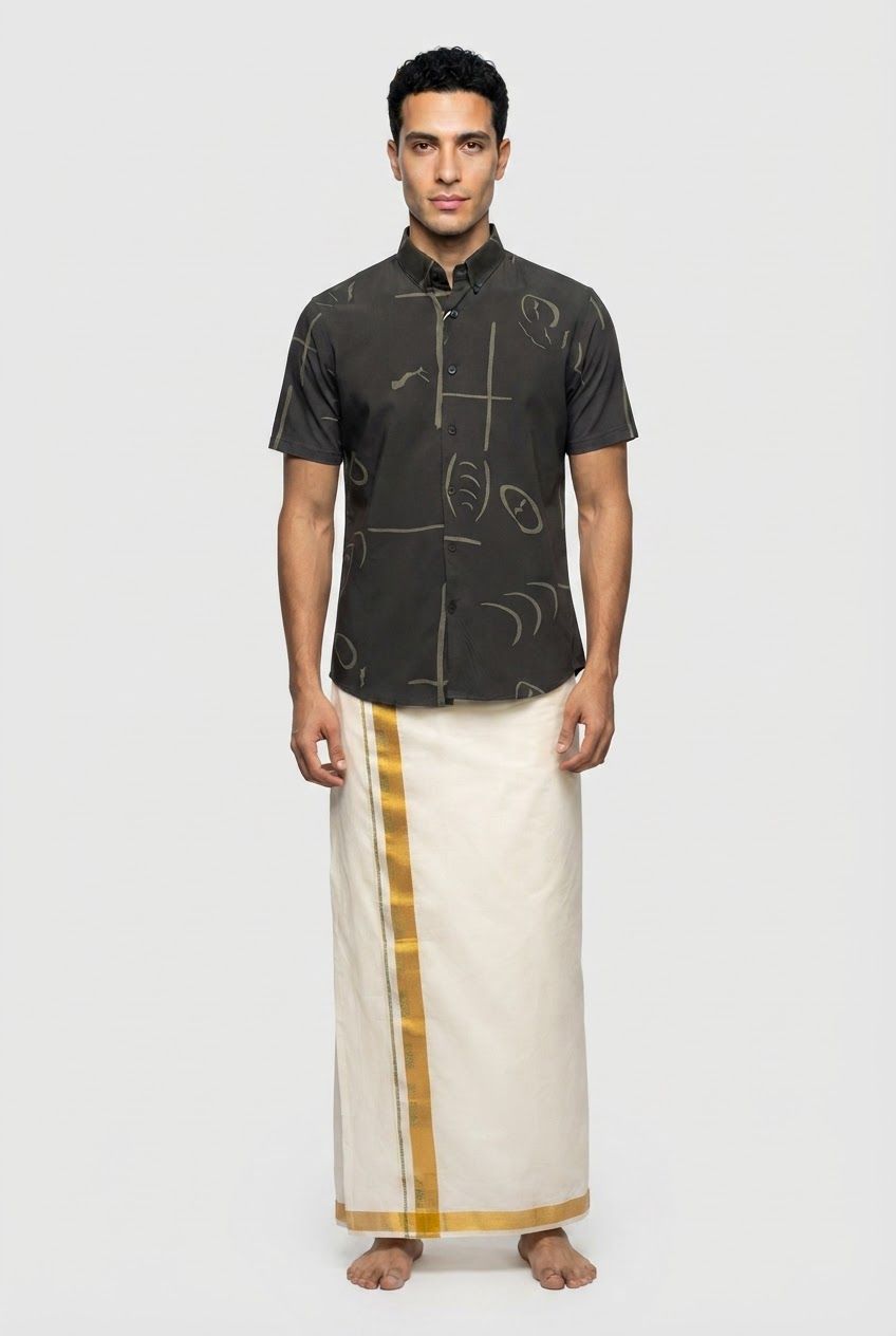 Black Printed Rayon Semi Slim Fit Half Sleeve Shirt product image