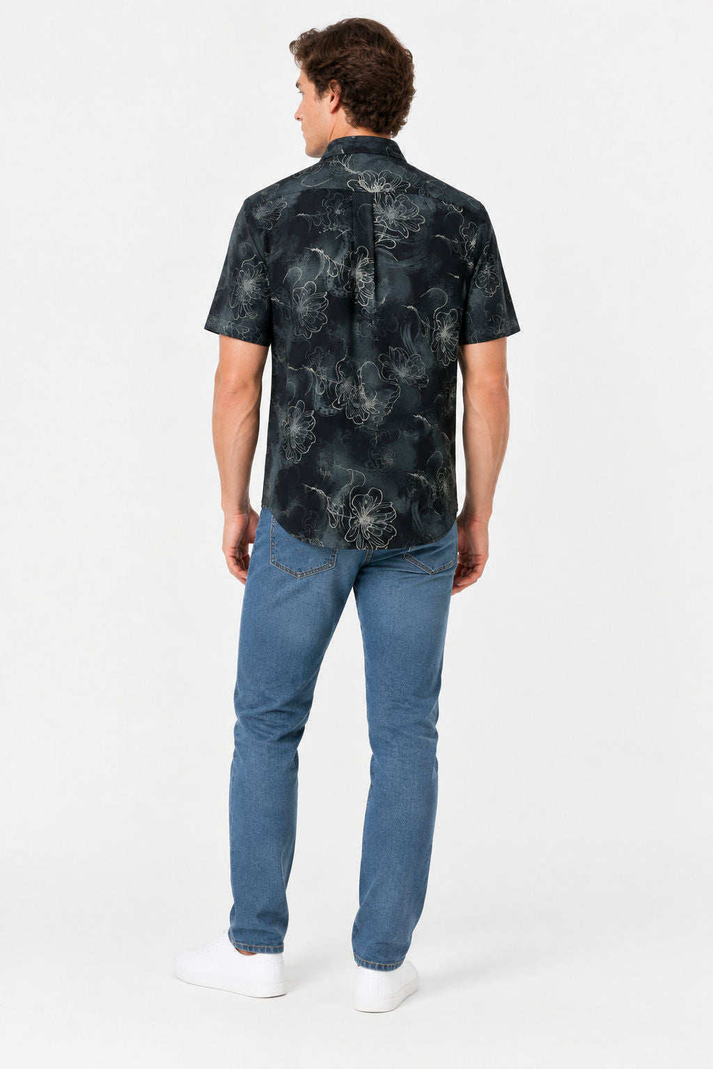 Black Printed Rayon Semi Slim Fit Half Sleeve Shirt product image