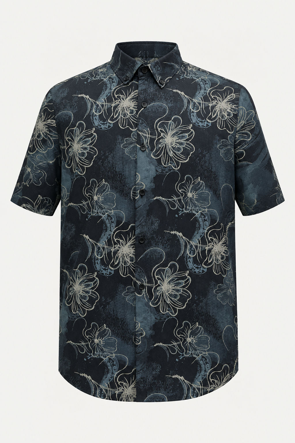 Black Printed Rayon Semi Slim Fit Half Sleeve Shirt product image