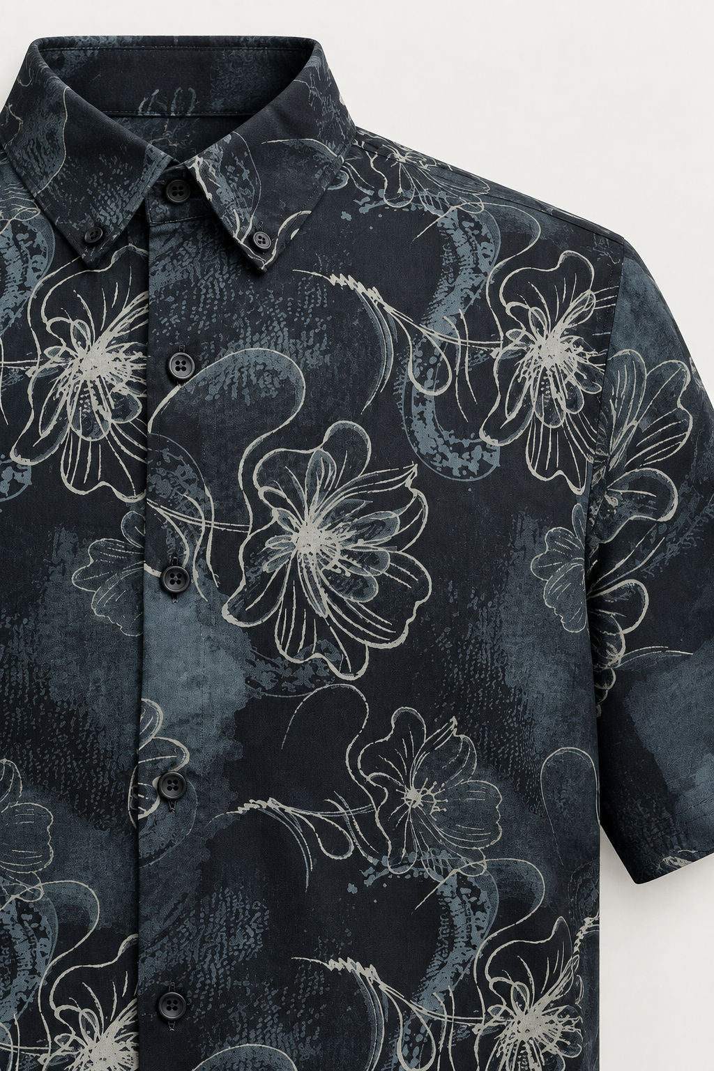 Black Printed Rayon Semi Slim Fit Half Sleeve Shirt product image