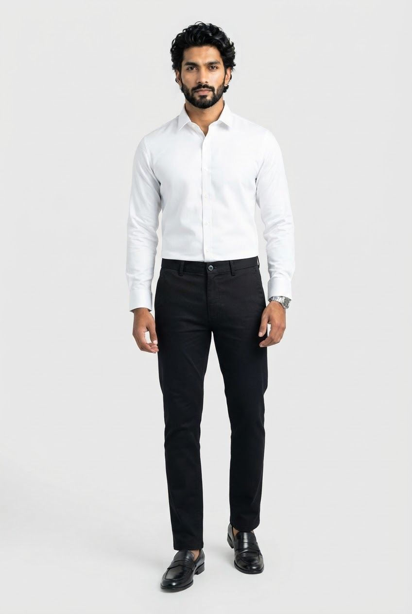 Black Solid Cotton Semi Slim Fit Trouser product image