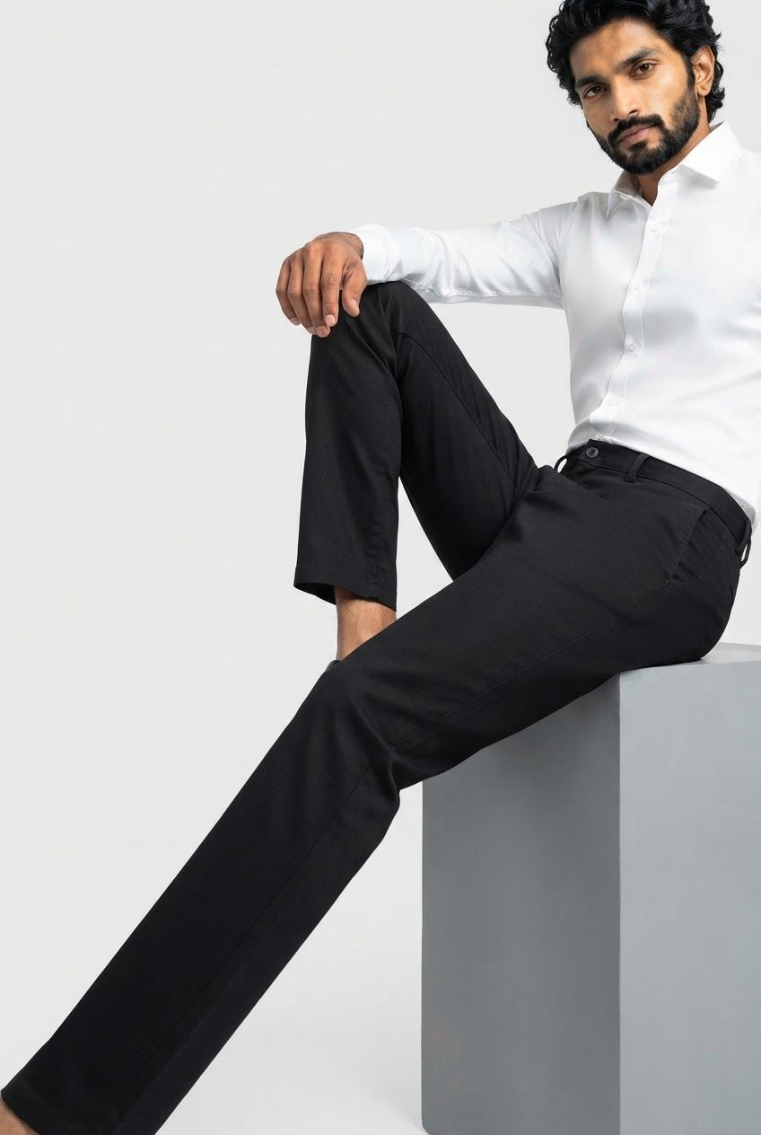Black Solid Cotton Semi Slim Fit Trouser product image