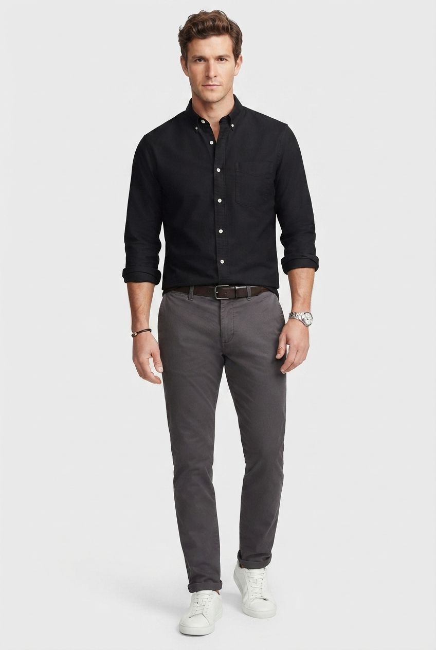 Black Solid Oxford Semi Slim Fit Full Sleeve Shirt product image