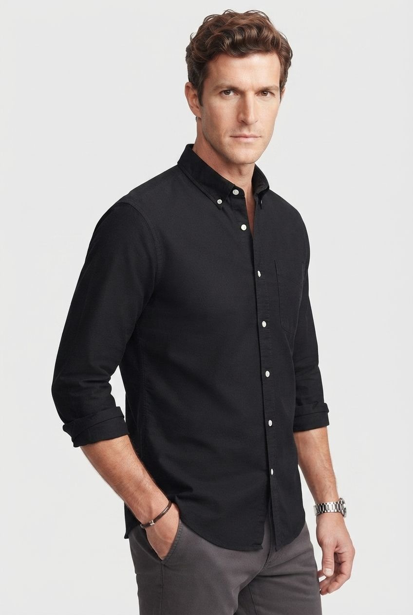Black Solid Oxford Semi Slim Fit Full Sleeve Shirt product image