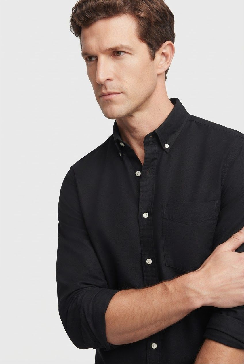 Black Solid Oxford Semi Slim Fit Full Sleeve Shirt product image