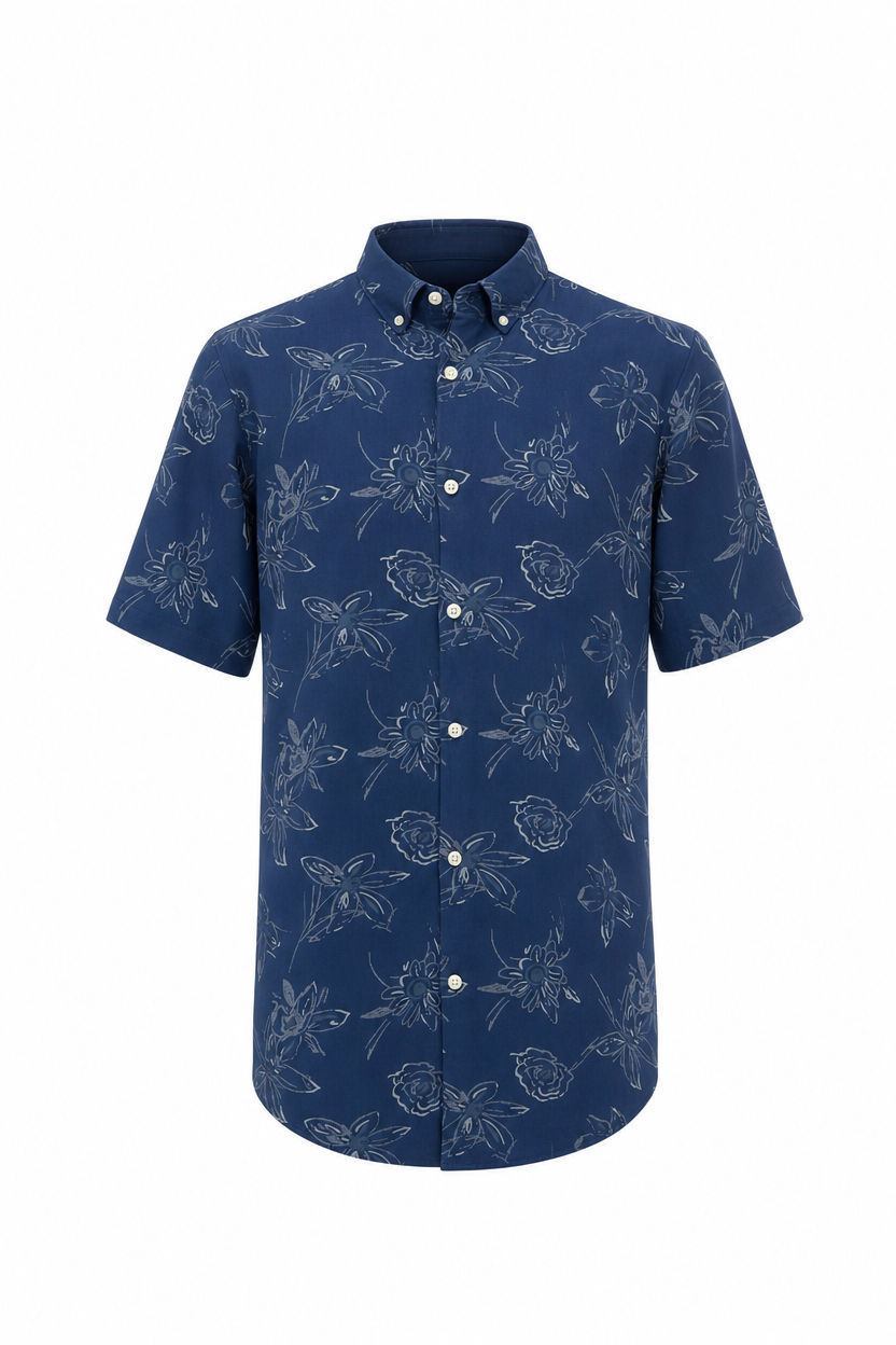 Blue Printed Rayon Semi Slim Fit Half Sleeve Shirt product image