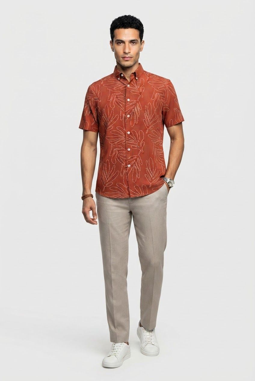 Brick Printed Rayon Semi Slim Fit Half Sleeve Shirt product image