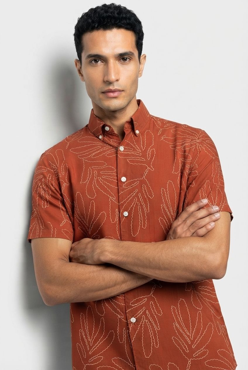 Brick Printed Rayon Semi Slim Fit Half Sleeve Shirt product image