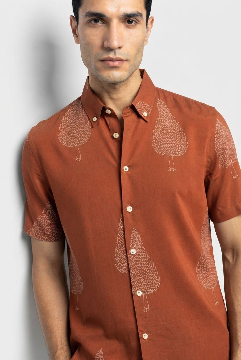 Brick Printed Rayon Semi Slim Fit Shirt product image