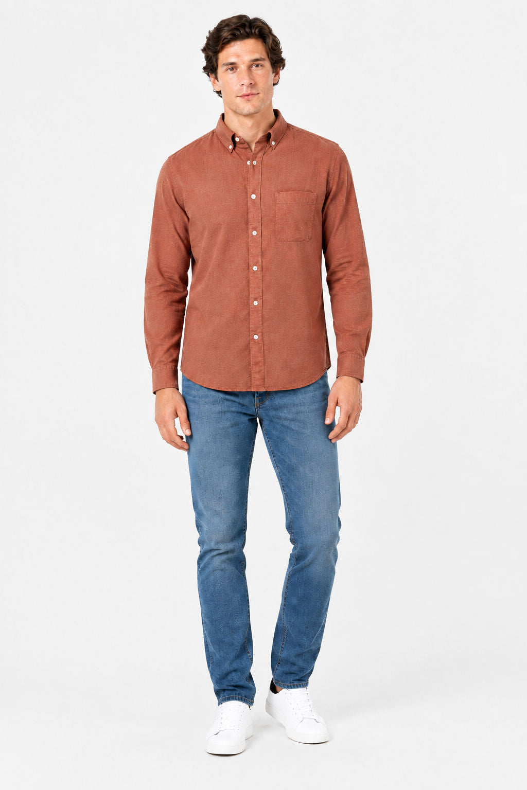 Brick Solid Linen Semi Slim Fit Full Sleeve Shirt product image