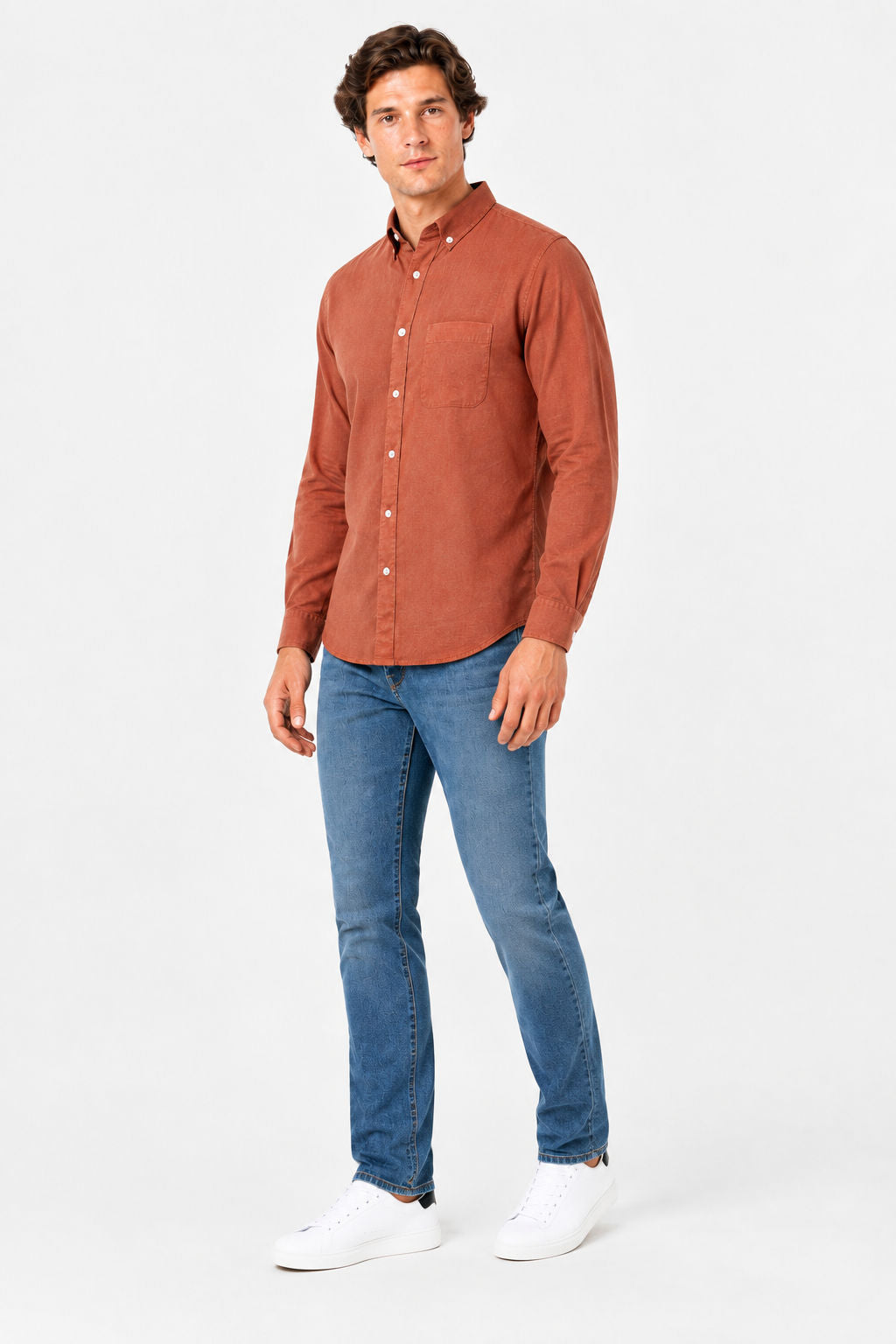 Brick Solid Linen Semi Slim Fit Full Sleeve Shirt product image