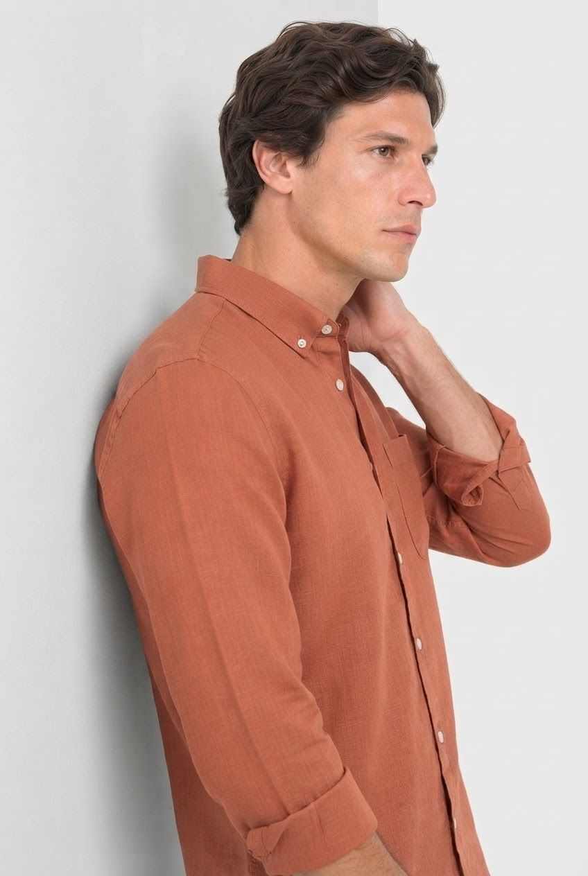 Brick Solid Linen Semi Slim Fit Full Sleeve Shirt product image