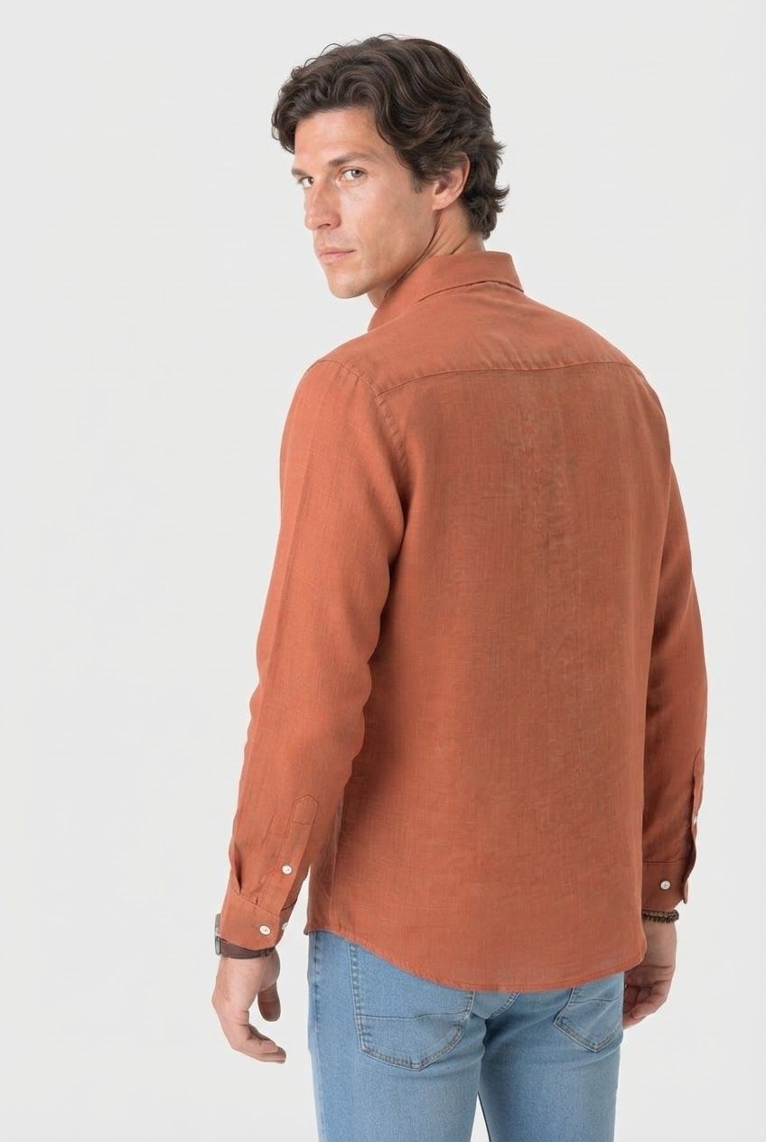 Brick Solid Linen Semi Slim Fit Full Sleeve Shirt product image