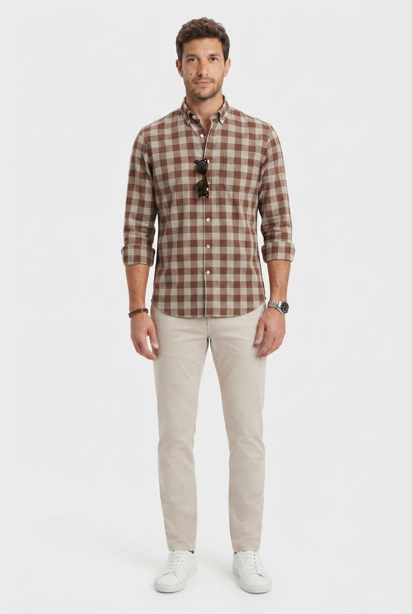 Brown Checked Oxford Semi Slim Fit Full Sleeve Shirt product image