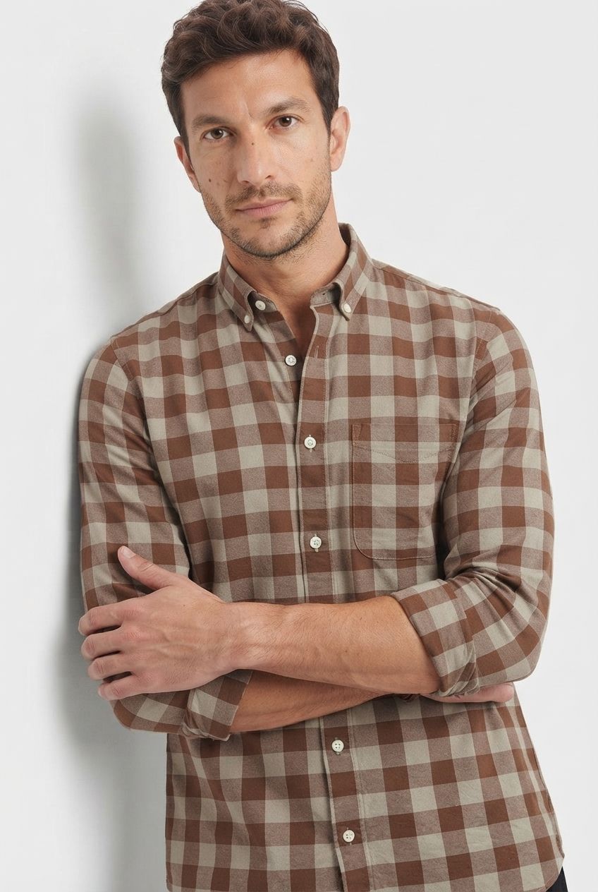 Brown Checked Oxford Semi Slim Fit Full Sleeve Shirt product image
