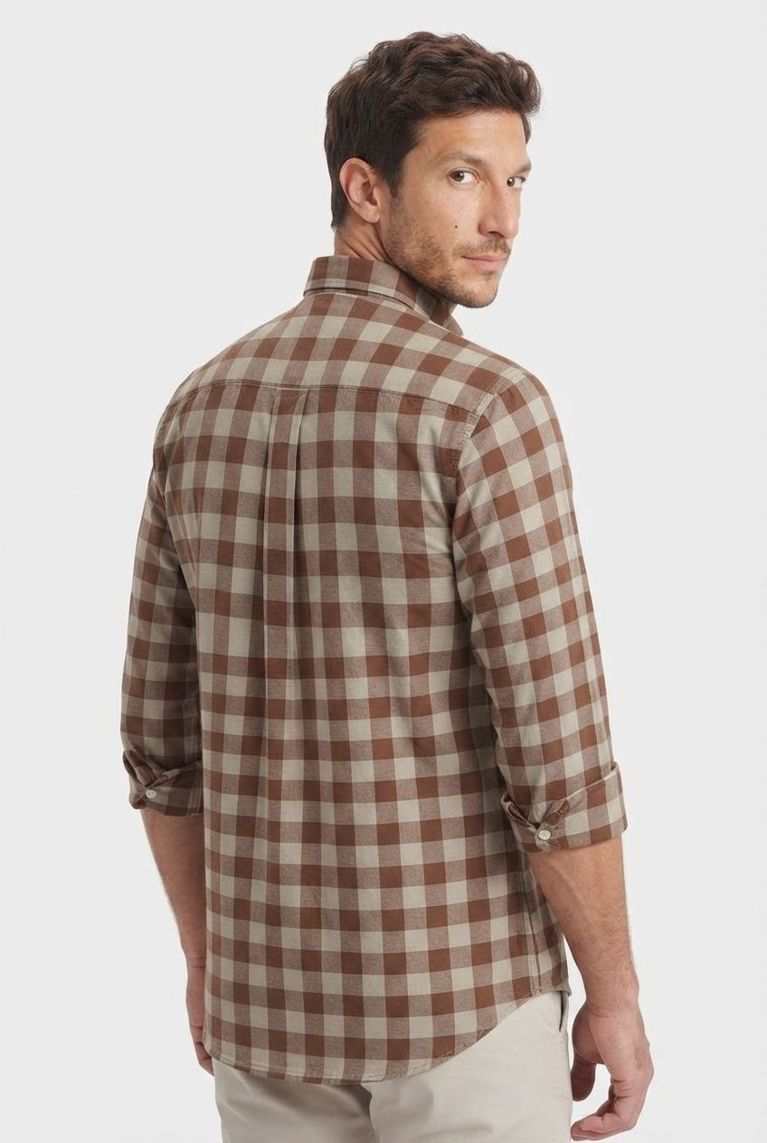 Brown Checked Oxford Semi Slim Fit Full Sleeve Shirt product image