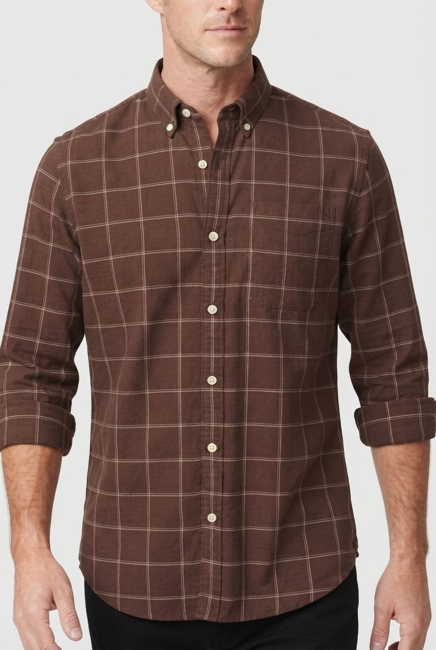Brown Checks Linen Semi Slim Fit Full Sleeve Shirt product image