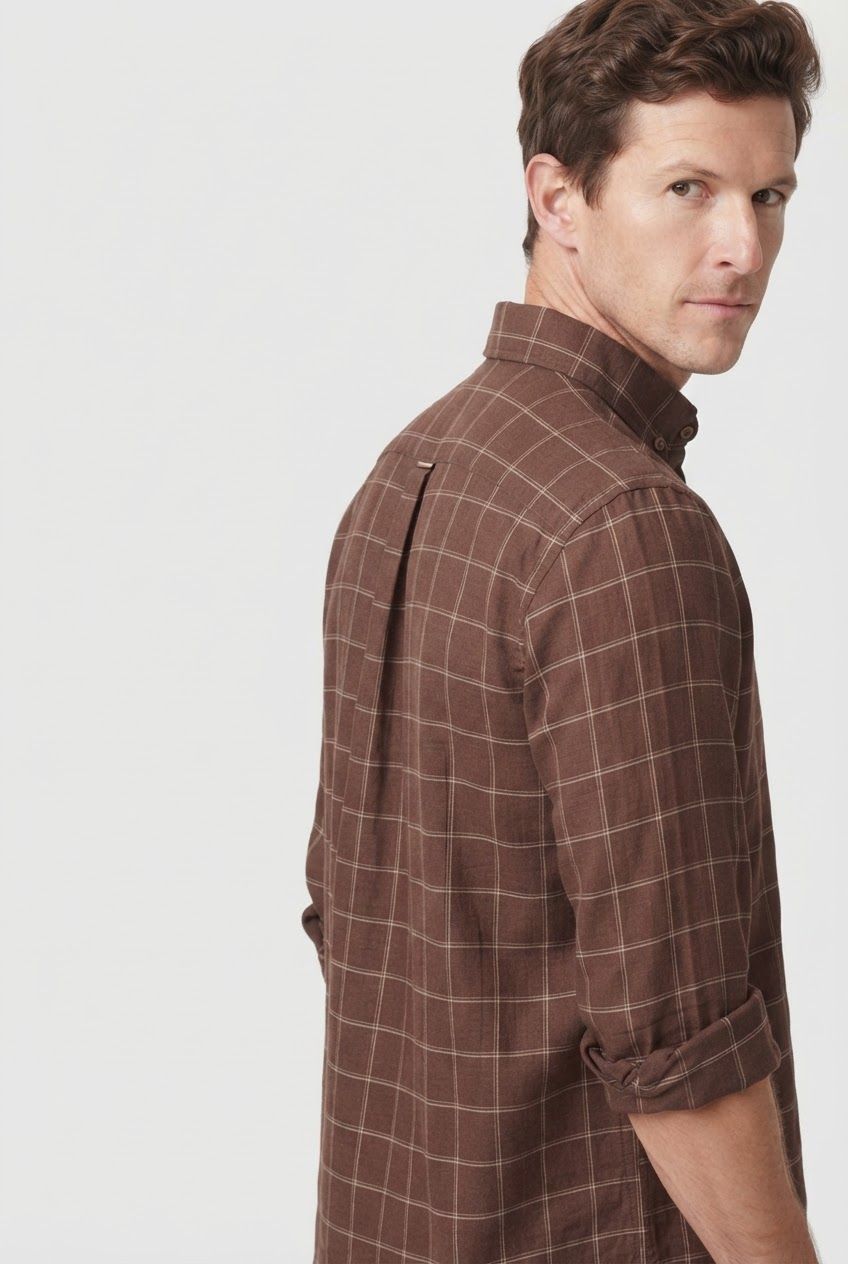 Brown Checks Linen Semi Slim Fit Full Sleeve Shirt product image